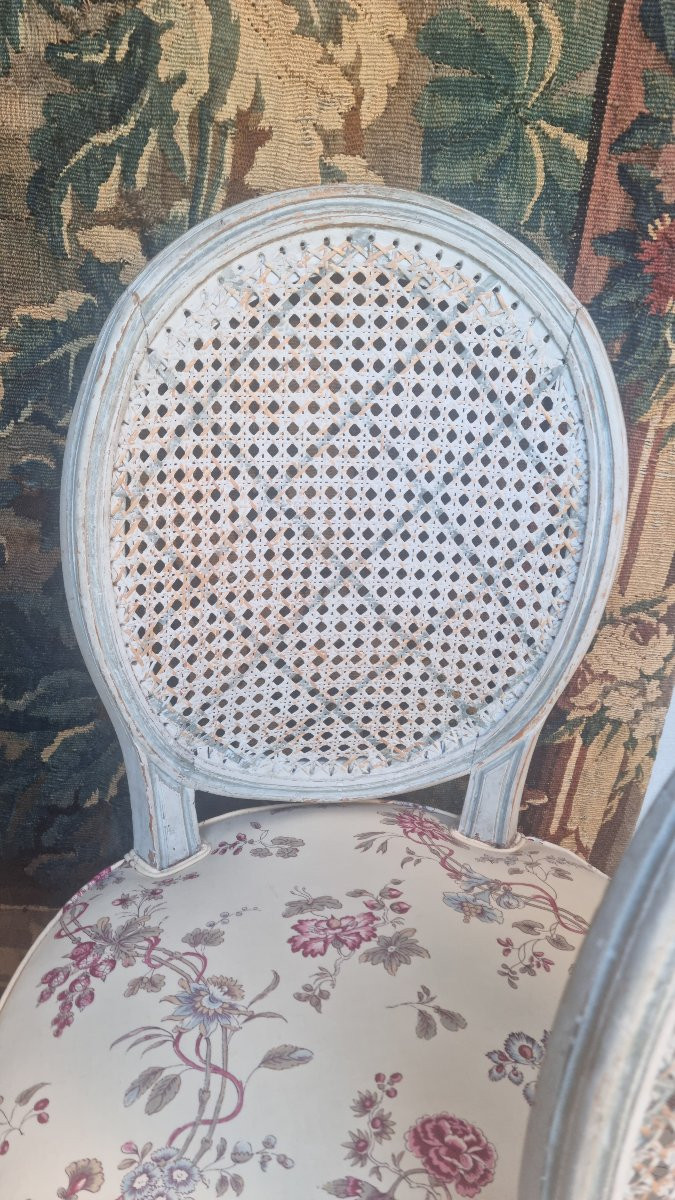 4 CHAISES D'EPOQUE LOUIS XVI XVIIIe TISSU BRAQUENIÉ-photo-4