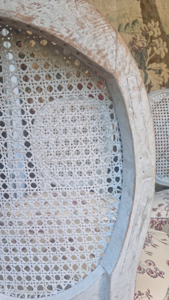 4 CHAISES D'EPOQUE LOUIS XVI XVIIIe TISSU BRAQUENIÉ-photo-6