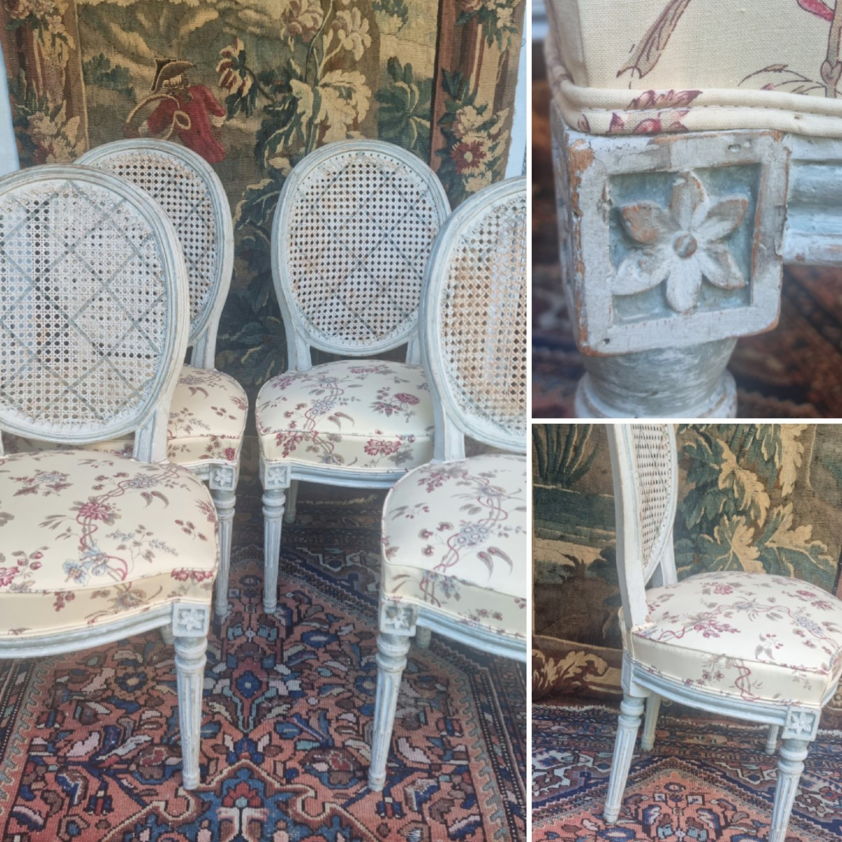 4 CHAISES D'EPOQUE LOUIS XVI XVIIIe TISSU BRAQUENIÉ