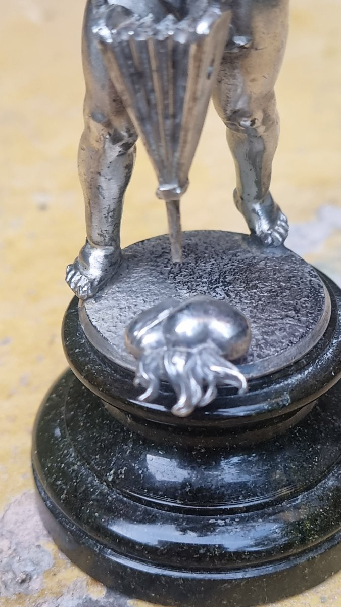 Cupid Blowing On Hearts Silvered Bronze Putto Love Angel-photo-4