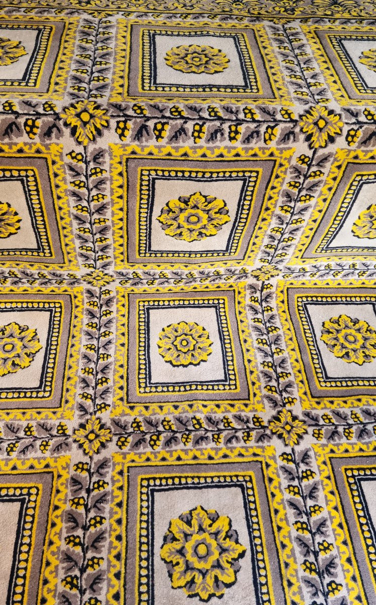 RARE GRAND TAPIS À CAISSONS BRAQUENIE AUBUSSON 300 X 220 -photo-4