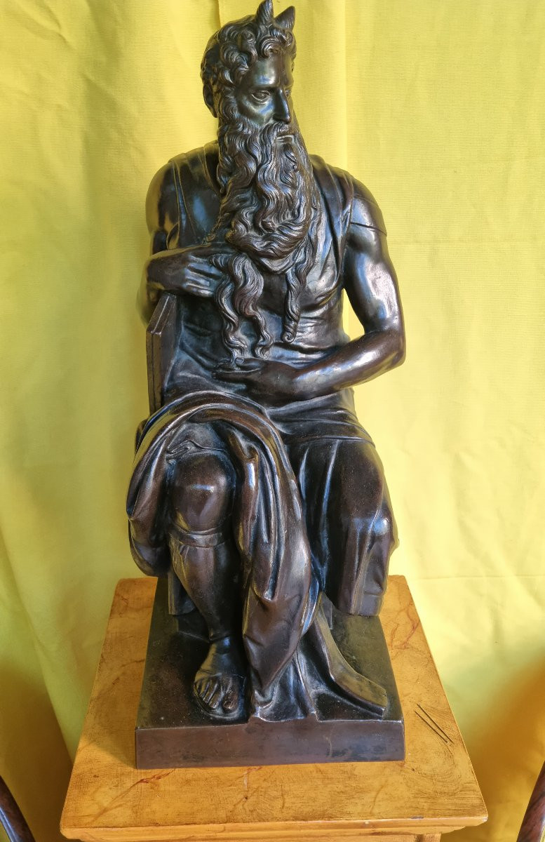 GRANDE STATUE BRONZE MOÏSE MICHEL-ANGE 62 CM SOUVENIR DU GRAND TOUR -photo-4