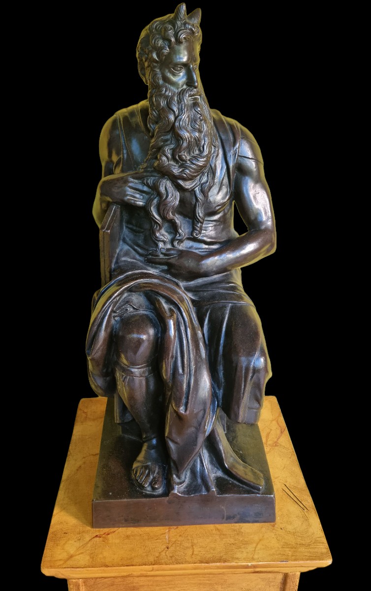 GRANDE STATUE BRONZE MOÏSE MICHEL-ANGE 62 CM SOUVENIR DU GRAND TOUR 
