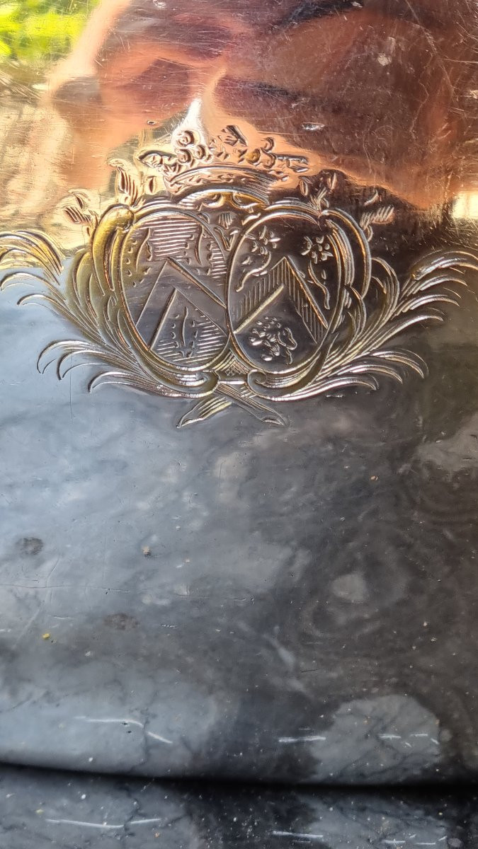 CHRISTOFLE RAFRAICHISSOIR À VERRE EN METAL ARGENTÉ CORONNE DE MARQUIS  ARMOIRIES -photo-3