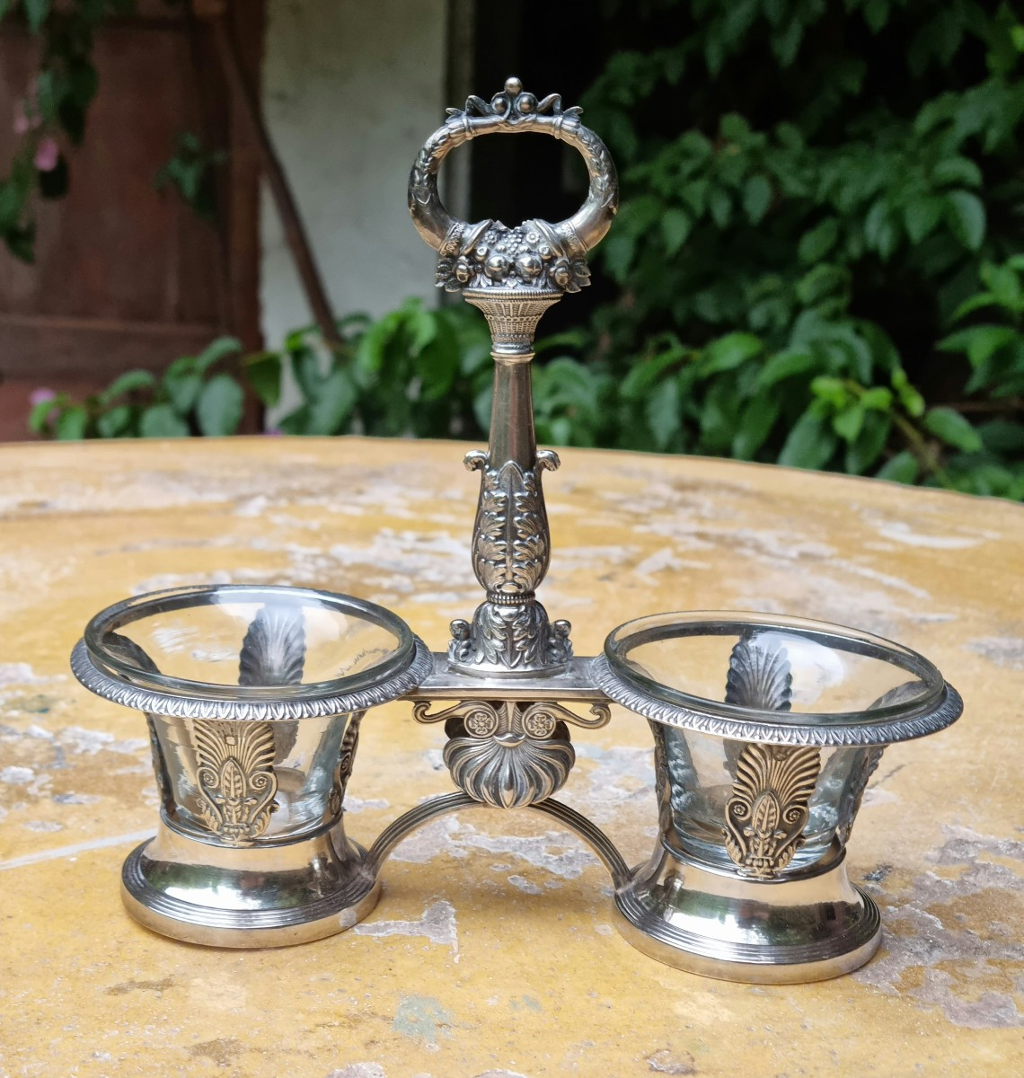 Solid Silver Double Salt Shaker With Old Man Hallmark, Charles X Period