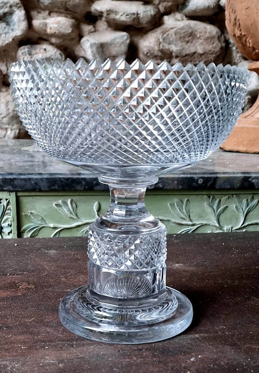 Large Charles X Diamond Point Cut Crystal Cup 