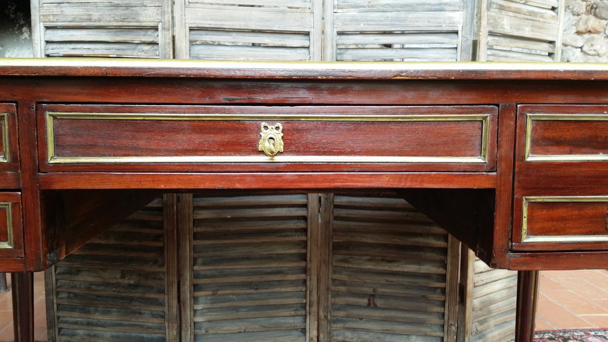 Mahogany Bureau Plat And Brass Louis XVI Style Napoleon III Period-photo-3
