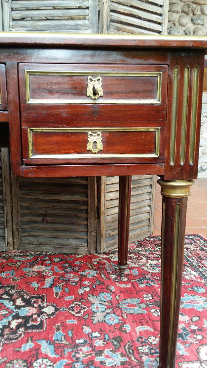 Mahogany Bureau Plat And Brass Louis XVI Style Napoleon III Period-photo-4