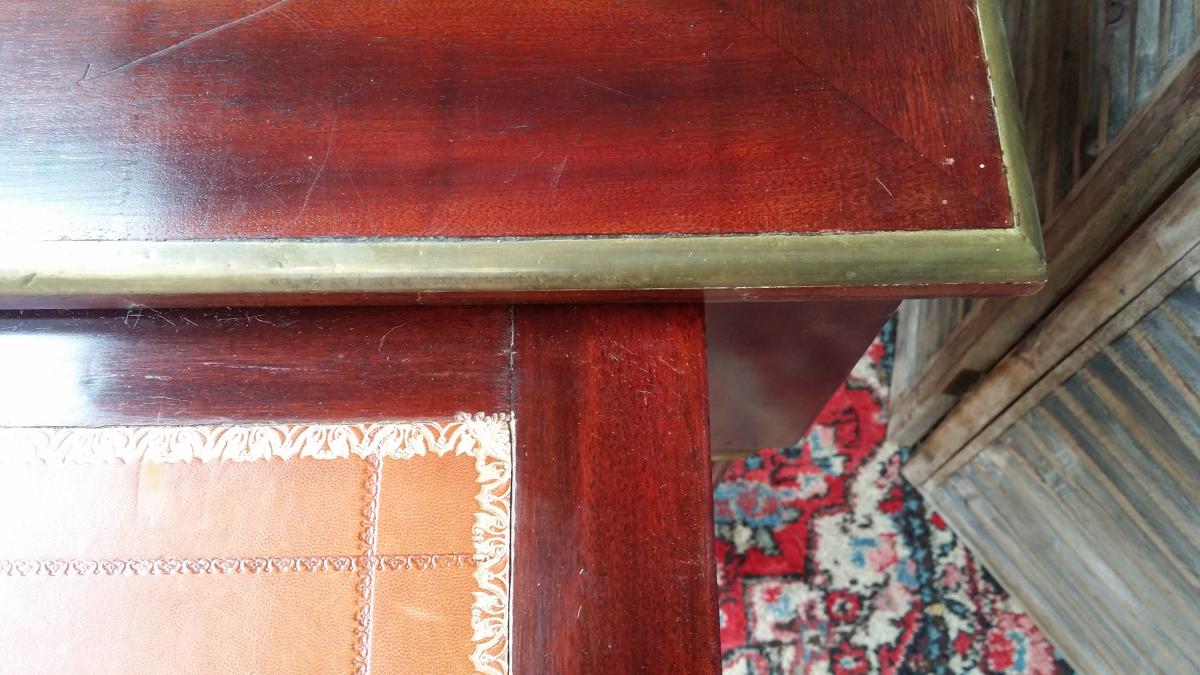 Mahogany Bureau Plat And Brass Louis XVI Style Napoleon III Period-photo-3