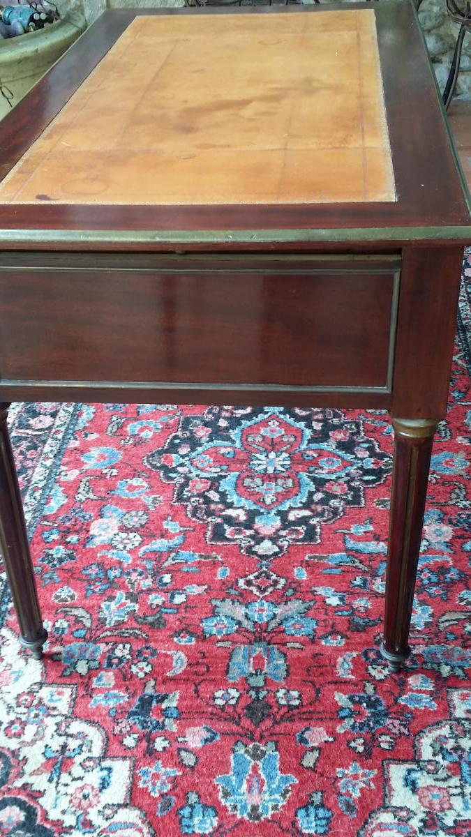 Mahogany Bureau Plat And Brass Louis XVI Style Napoleon III Period-photo-6