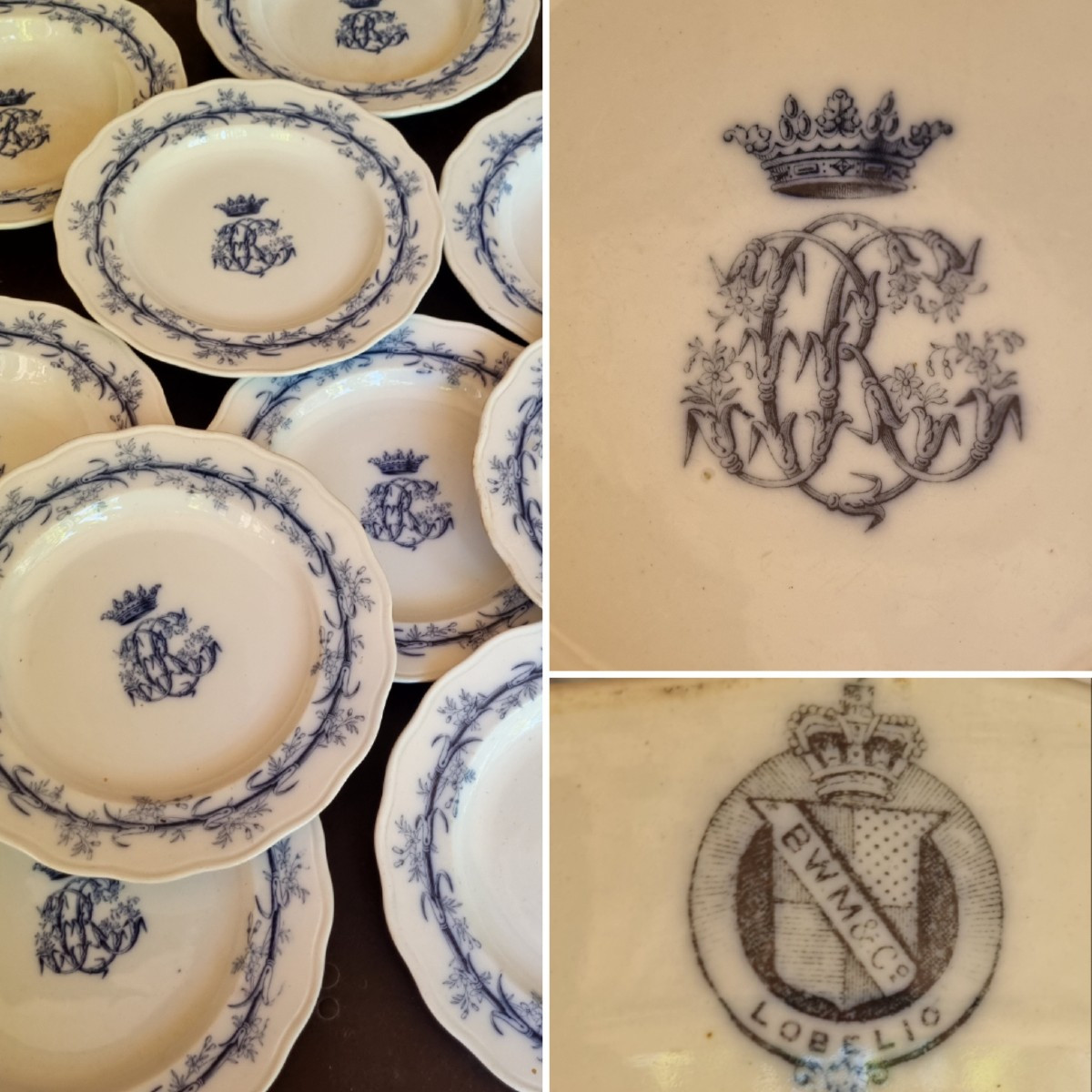 PARTIE DE SERVICE COURONNE DE MARQUIS FAIENCE ASSIETTES ARMOIRIES