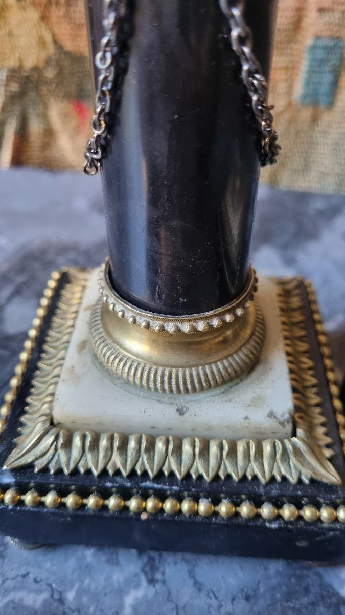 PAIRE DE BOUGEOIRS BRONZE DORÉ ET MARBRE ÉPOQUE LOUIS XVI-photo-4