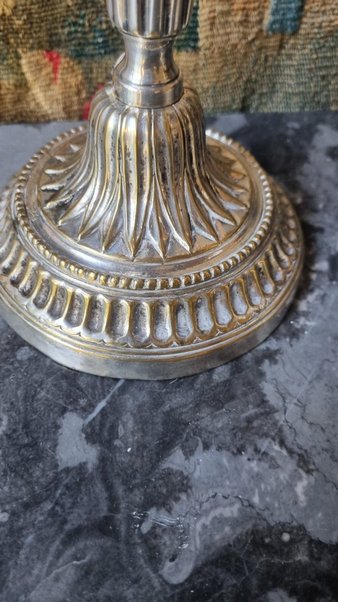 Pair Of Two-light Silver-plated Candlesticks, Louis XVI Period, 18th Century-photo-3