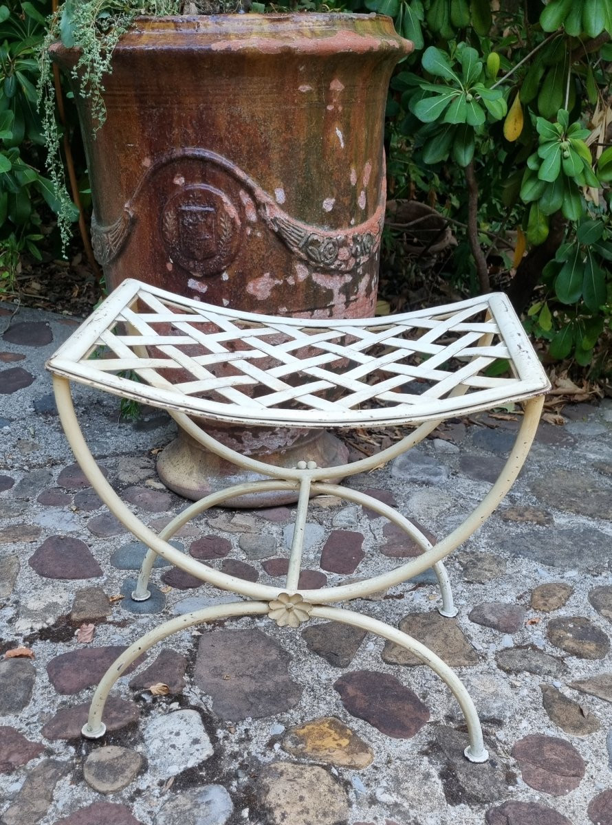 TABOURET CURULE EN FER FORGÉ VERS 1960-photo-1