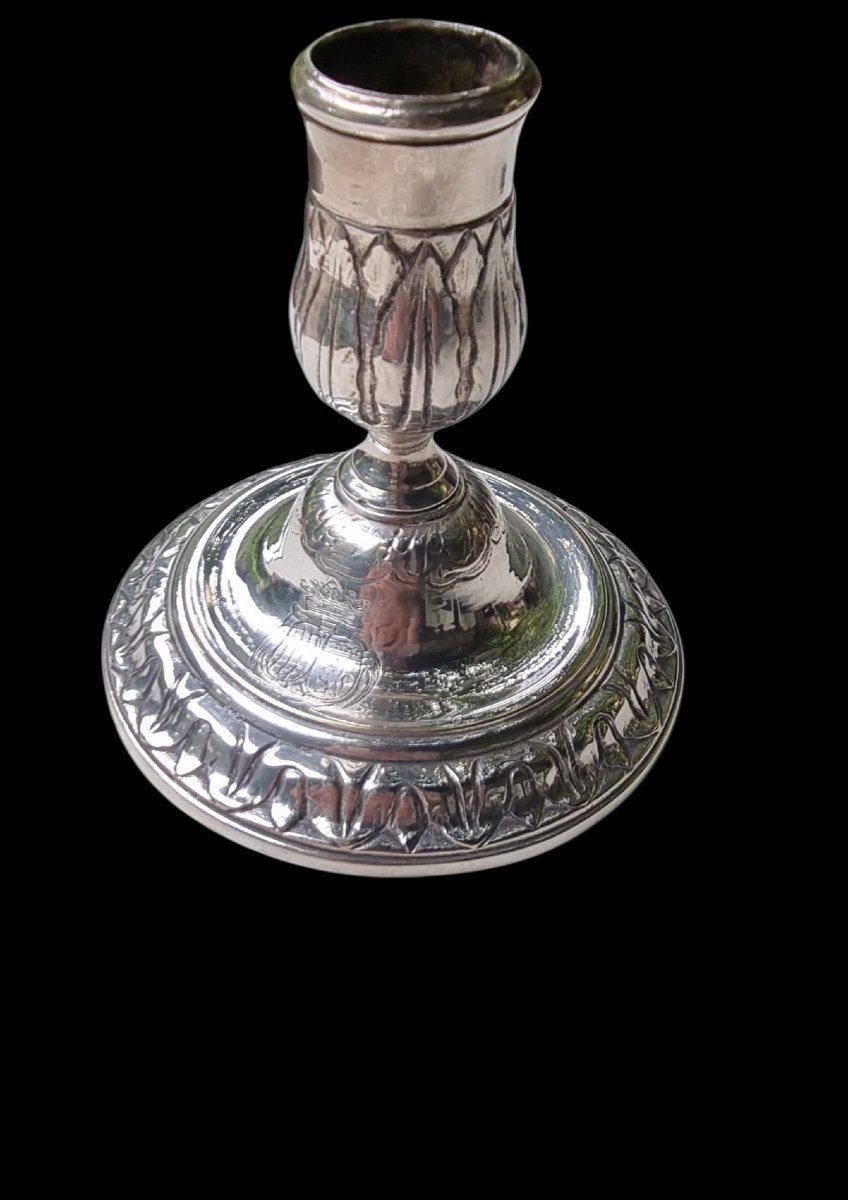 Writing Candle Holder With Marquis Crown Coat Of Arms Silver-plated Metal 18th Regence Period -photo-2