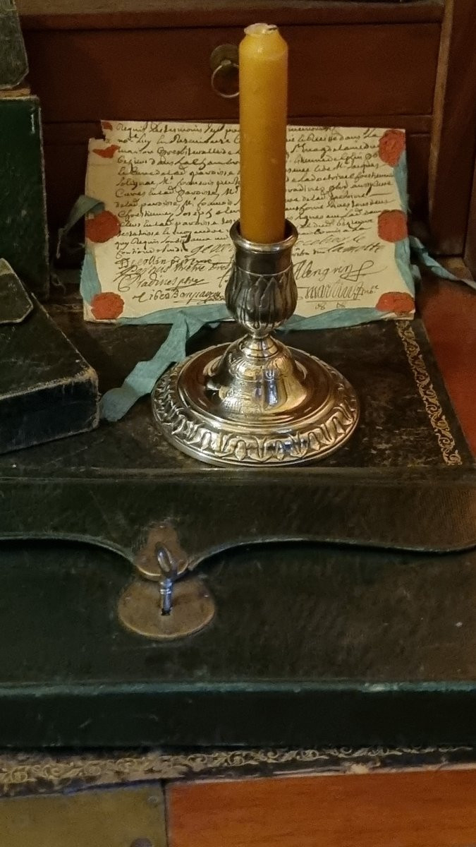 Writing Candle Holder With Marquis Crown Coat Of Arms Silver-plated Metal 18th Regence Period -photo-4