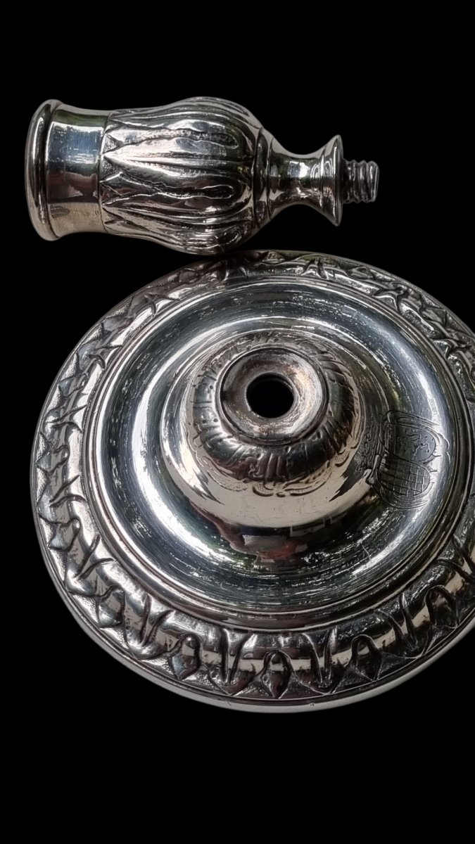 Writing Candle Holder With Marquis Crown Coat Of Arms Silver-plated Metal 18th Regence Period -photo-2