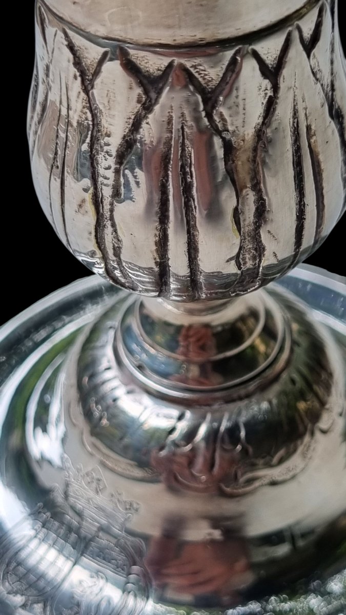 Writing Candle Holder With Marquis Crown Coat Of Arms Silver-plated Metal 18th Regence Period -photo-3