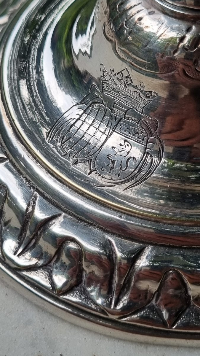 Writing Candle Holder With Marquis Crown Coat Of Arms Silver-plated Metal 18th Regence Period -photo-5