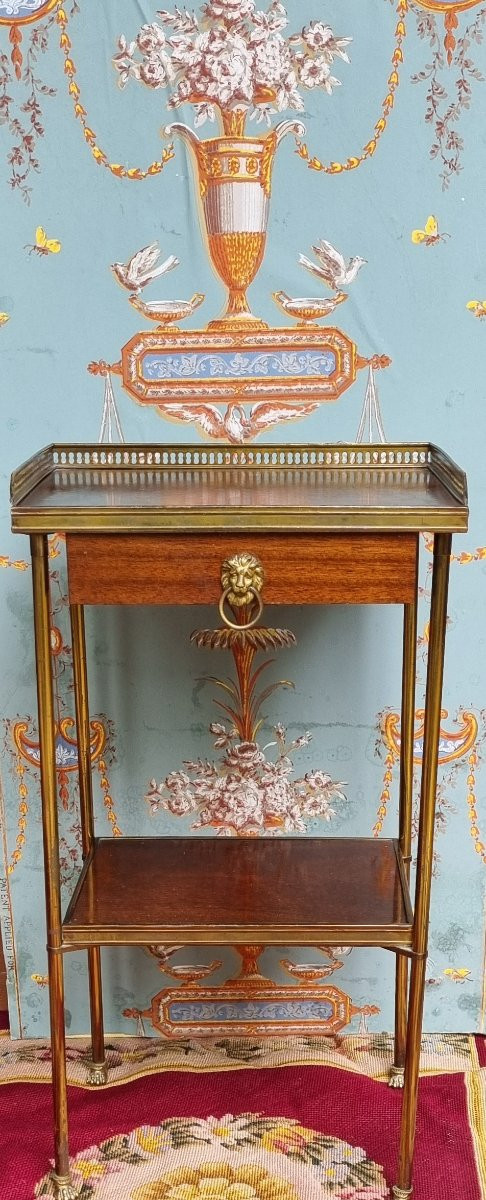 TABLE VOLANTE CHEVET BOUT DE CANAPÉ ACAJOU ET BRONZE DORÉ STYLE CONSULAT NEOCLASSIQUE -photo-2