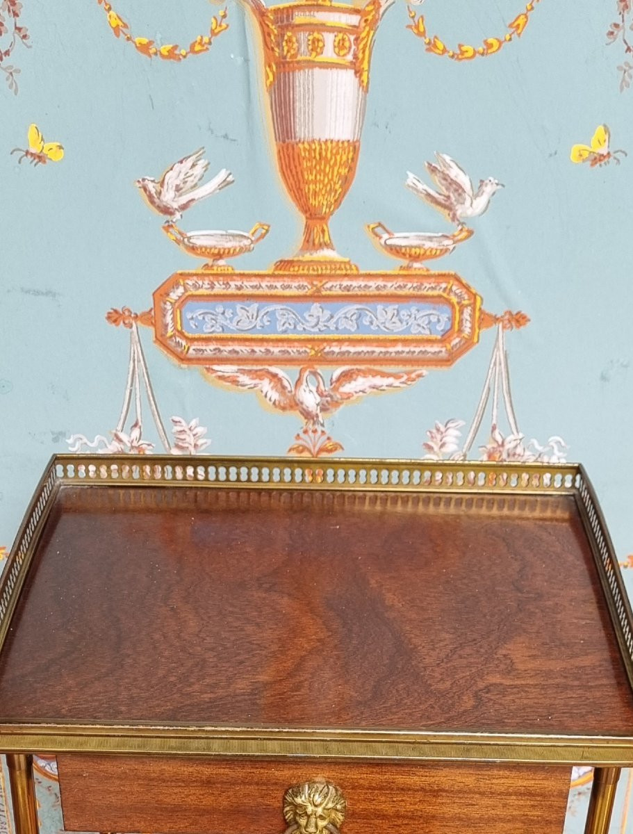 TABLE VOLANTE CHEVET BOUT DE CANAPÉ ACAJOU ET BRONZE DORÉ STYLE CONSULAT NEOCLASSIQUE -photo-3