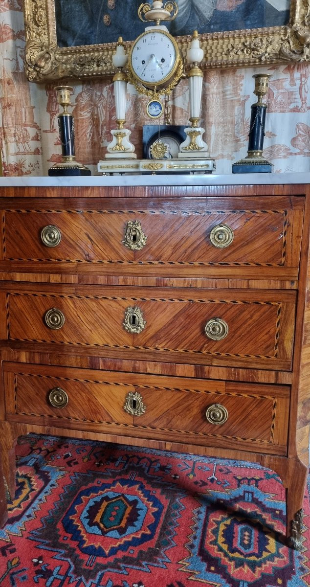 Small Parisian Chest Of Drawers Louis XVI Period 18th Century Marquetry -photo-2