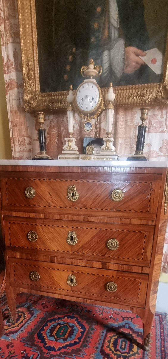 Small Parisian Chest Of Drawers Louis XVI Period 18th Century Marquetry -photo-3