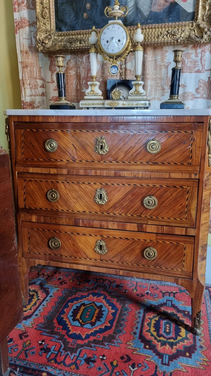 Small Parisian Chest Of Drawers Louis XVI Period 18th Century Marquetry -photo-4