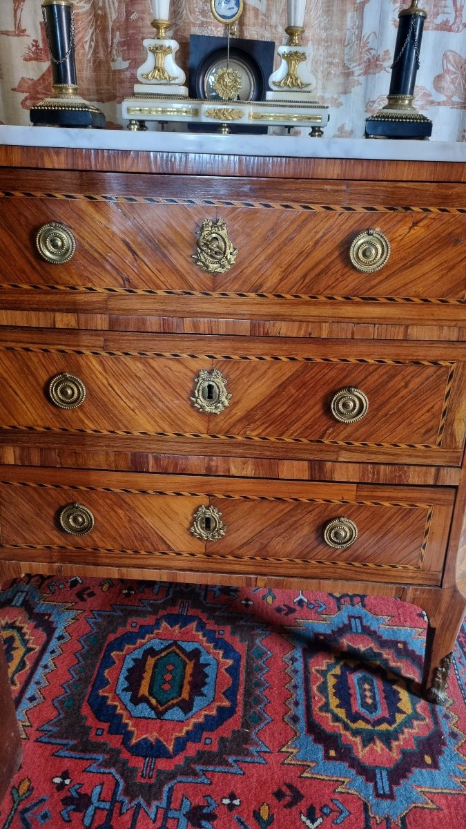 Small Parisian Chest Of Drawers Louis XVI Period 18th Century Marquetry -photo-7