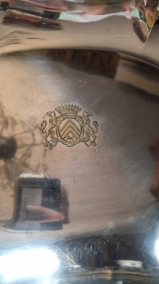BANNETTE CORBEILLE PLAT CREUX MÉTAL ARGENTÉ ARMOIRIES COURONNE COMTALE ÉPOQUE NAPOLÉON III -photo-4