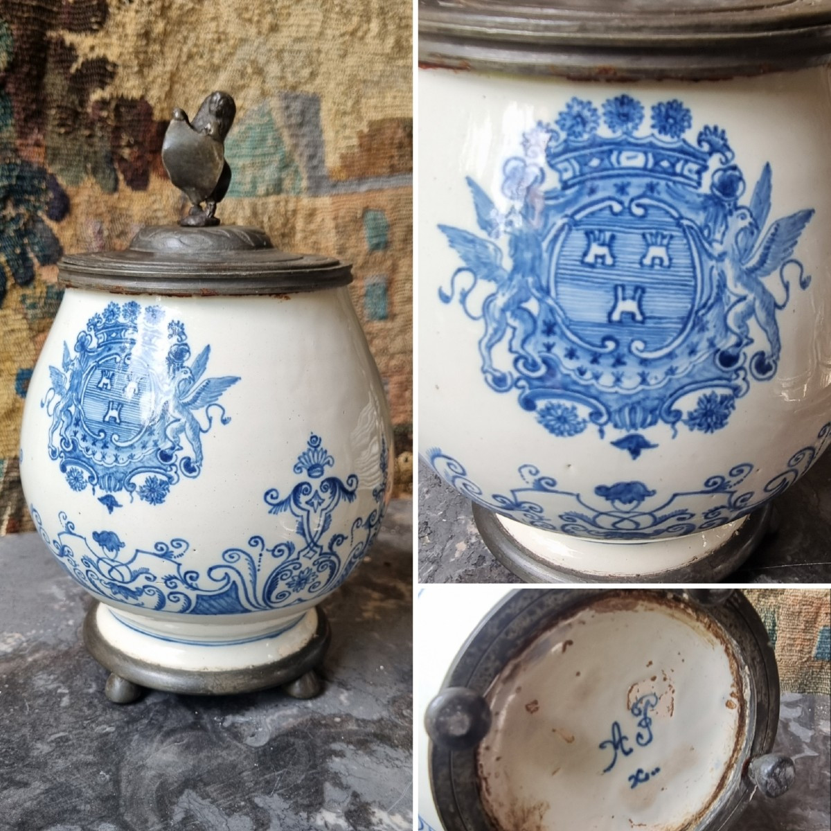 POT COUVERT AUX ARMES DE LA MARQUISE DE POMPADOUR FAÏENCE MOUSTIERS PAR SAMSON STYLE XVIIIe