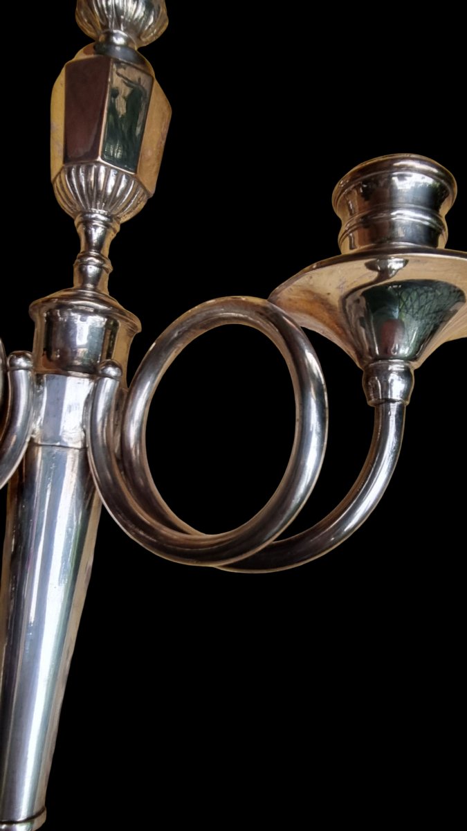 PAIRE D'APPLIQUES EN BRONZE ARGENTÉ ORFEVRE BOUIN HENRY TABURET LOUIS XVI-photo-4