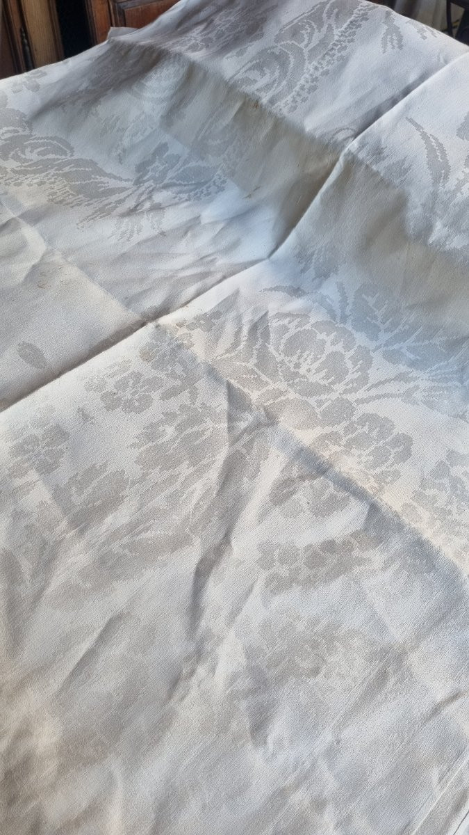 SERVICE DE TABLE NAPPE 5,50 M.ET 18 SERVIETTES EN LIN DAMASSÉ ÉPOQUE NAPOLÉON III -photo-7