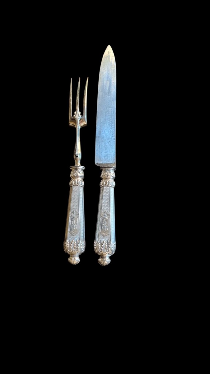 SERVICE À DECOUPER COUVERTS STYLE RENAISSANCE EPOQUE NAPOLEON III ARGENT MASSIF MINERVE-photo-2