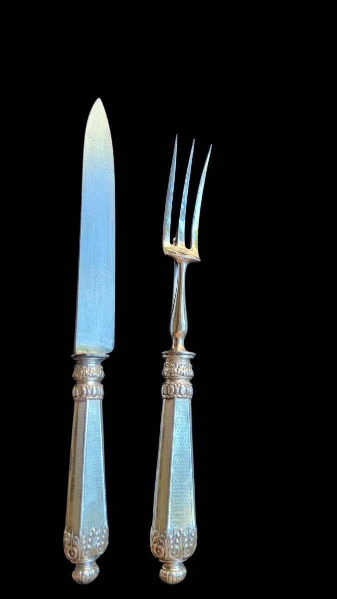 SERVICE À DECOUPER COUVERTS STYLE RENAISSANCE EPOQUE NAPOLEON III ARGENT MASSIF MINERVE-photo-1