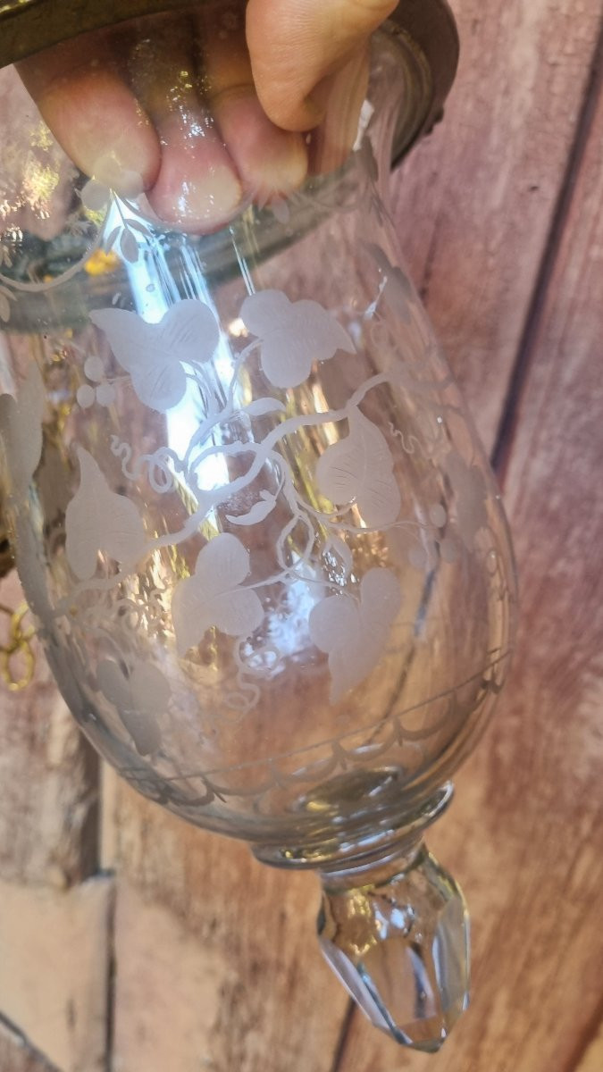 LANTERNE DE VESTIBULE PETIT LUSTRE  CRISTAL GRAVÉ EPOQUE NAPOLEON III-photo-6