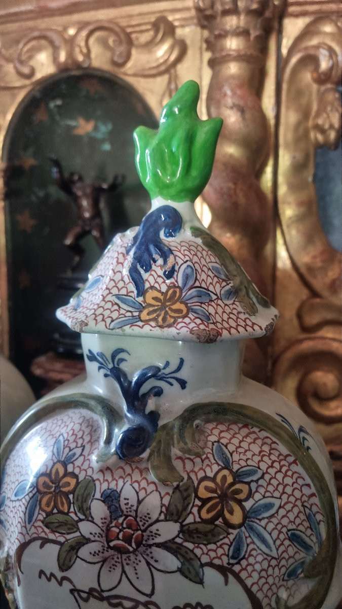 PAIRE DE POTS COUVERTS POTICHE FAIENCE DE DELFT XVIIIe MANUFACTURE DE LA HACHE BIJL-photo-4