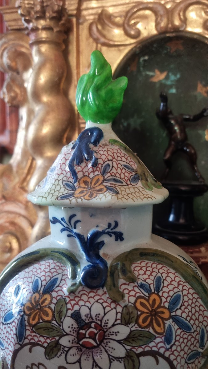 PAIRE DE POTS COUVERTS POTICHE FAIENCE DE DELFT XVIIIe MANUFACTURE DE LA HACHE BIJL-photo-6