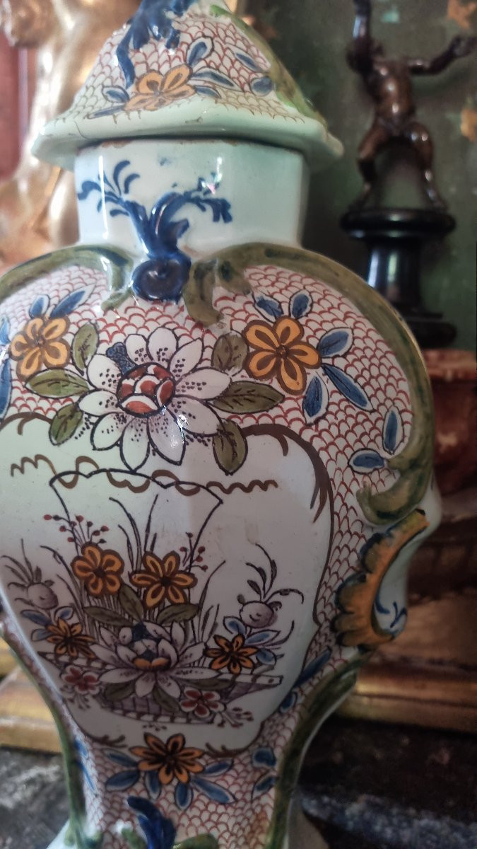 PAIRE DE POTS COUVERTS POTICHE FAIENCE DE DELFT XVIIIe MANUFACTURE DE LA HACHE BIJL-photo-7