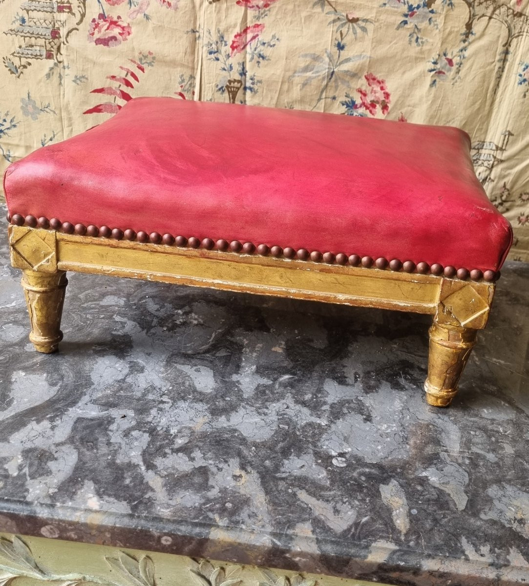 18th Century Period Footrest Louis XVI Directoire Giltwood Footrest Stool-photo-3