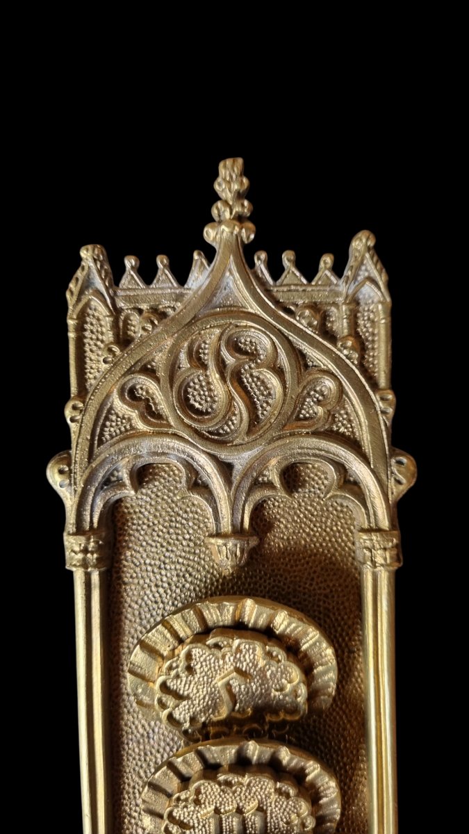SEMAINIER EN BRONZE DORÉ EPOQUE CHARLES X NEOGOTHIQUE TROUBADOUR -photo-4