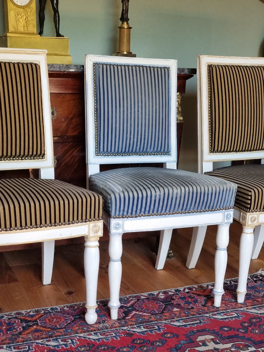 ENSEMBLE DE 4 CHAISES PROVENANCE ROYALE MARQUE DE CHATEAU ESTAMPILLE EPOQUE EMPIRE -photo-2