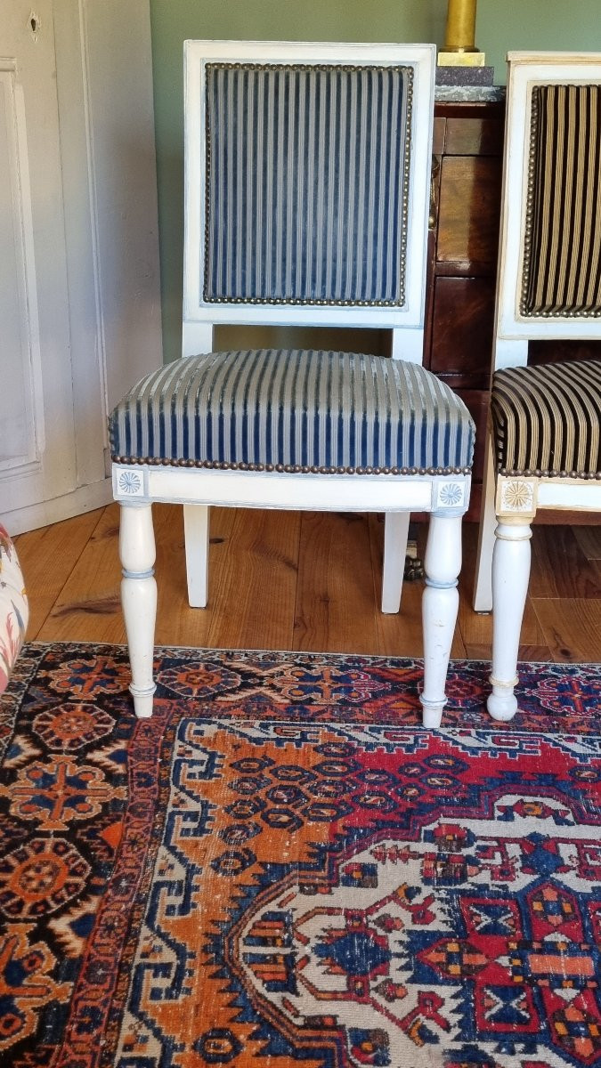 ENSEMBLE DE 4 CHAISES PROVENANCE ROYALE MARQUE DE CHATEAU ESTAMPILLE EPOQUE EMPIRE -photo-3