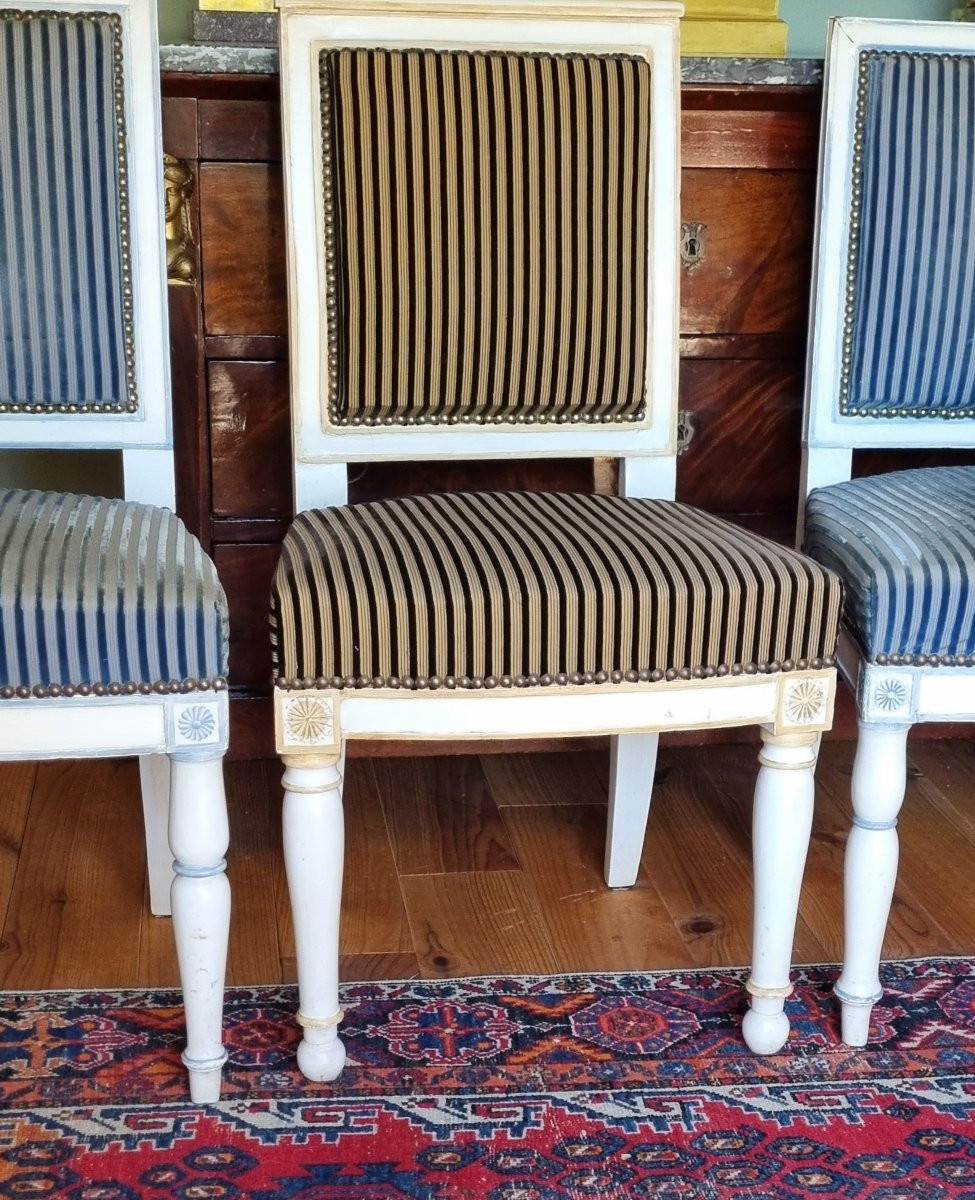 ENSEMBLE DE 4 CHAISES PROVENANCE ROYALE MARQUE DE CHATEAU ESTAMPILLE EPOQUE EMPIRE -photo-4