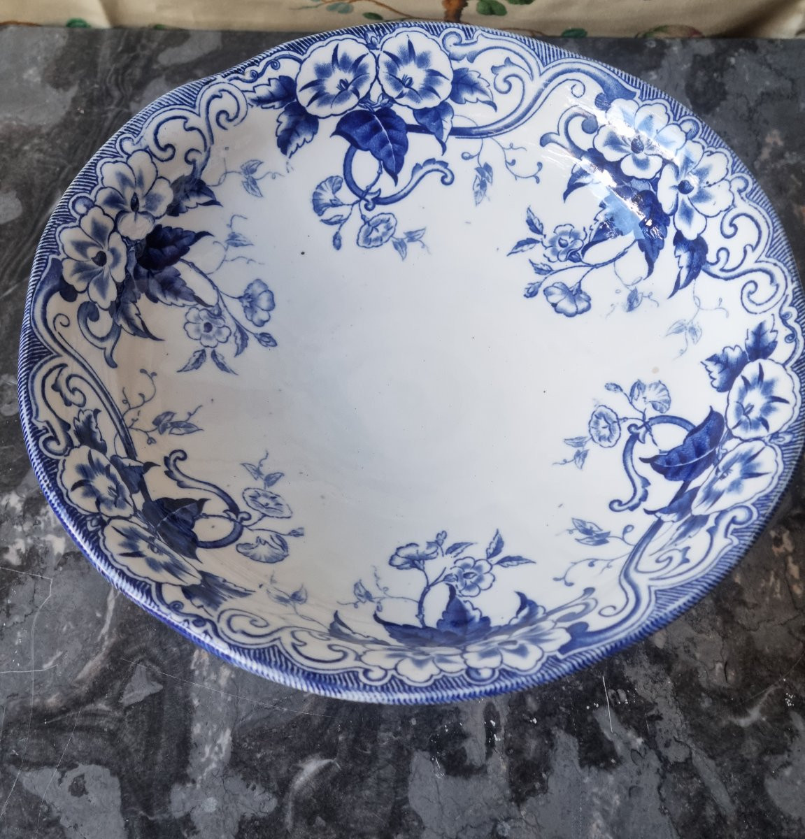 Large Fine Earthenware Cup Creil Et Montereau Flora Model Table Centerpiece-photo-2