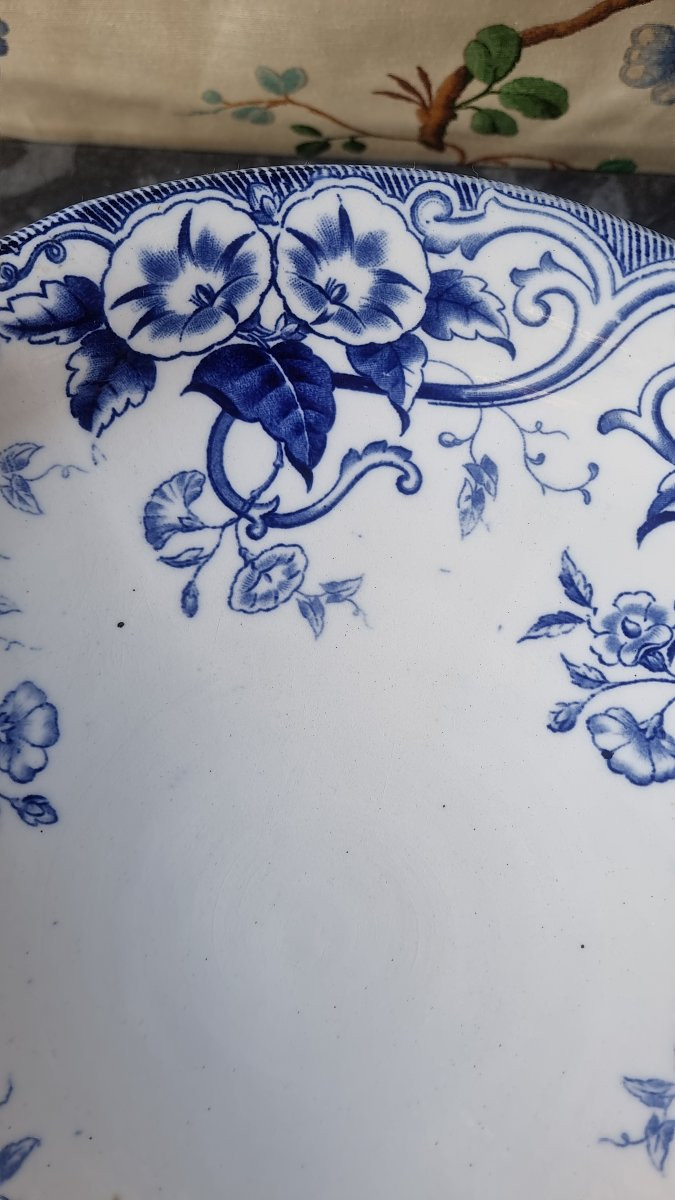 Large Fine Earthenware Cup Creil Et Montereau Flora Model Table Centerpiece-photo-3