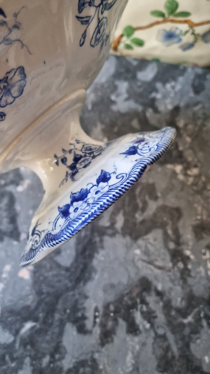 Large Fine Earthenware Cup Creil Et Montereau Flora Model Table Centerpiece-photo-4