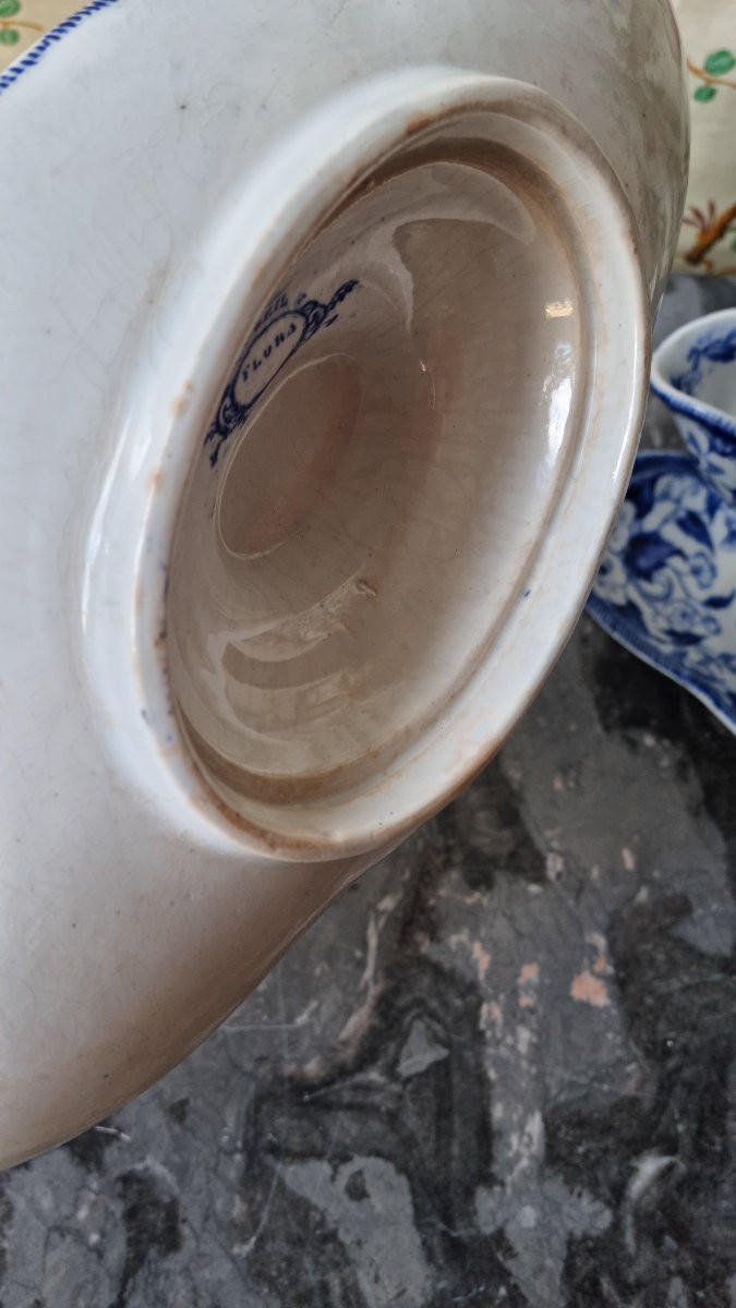 Two Fine Creil And Montereau Earthenware Sauce Boats, Flora Model-photo-2