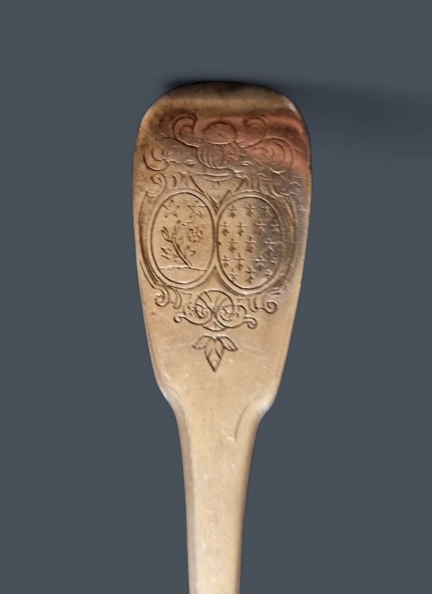 Set Of Solid Silver Cutlery, Farmers' Hallmark, Generals, 18th Century, Coat Of Arms -photo-4