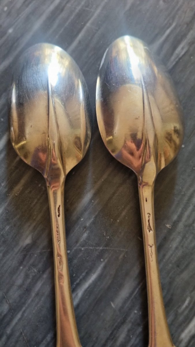 Set Of Solid Silver Cutlery, Farmers' Hallmark, Generals, 18th Century, Coat Of Arms -photo-3